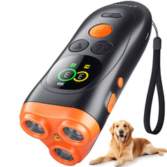 NOIDECE bark deterrent device front view with 3x ultrasonic emitters for humane bark control