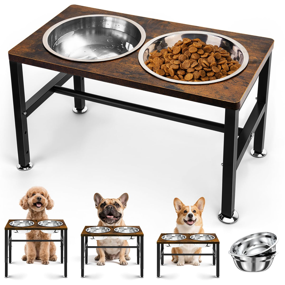 NomNest elevated bowls on adjustable stand for growing dogs.