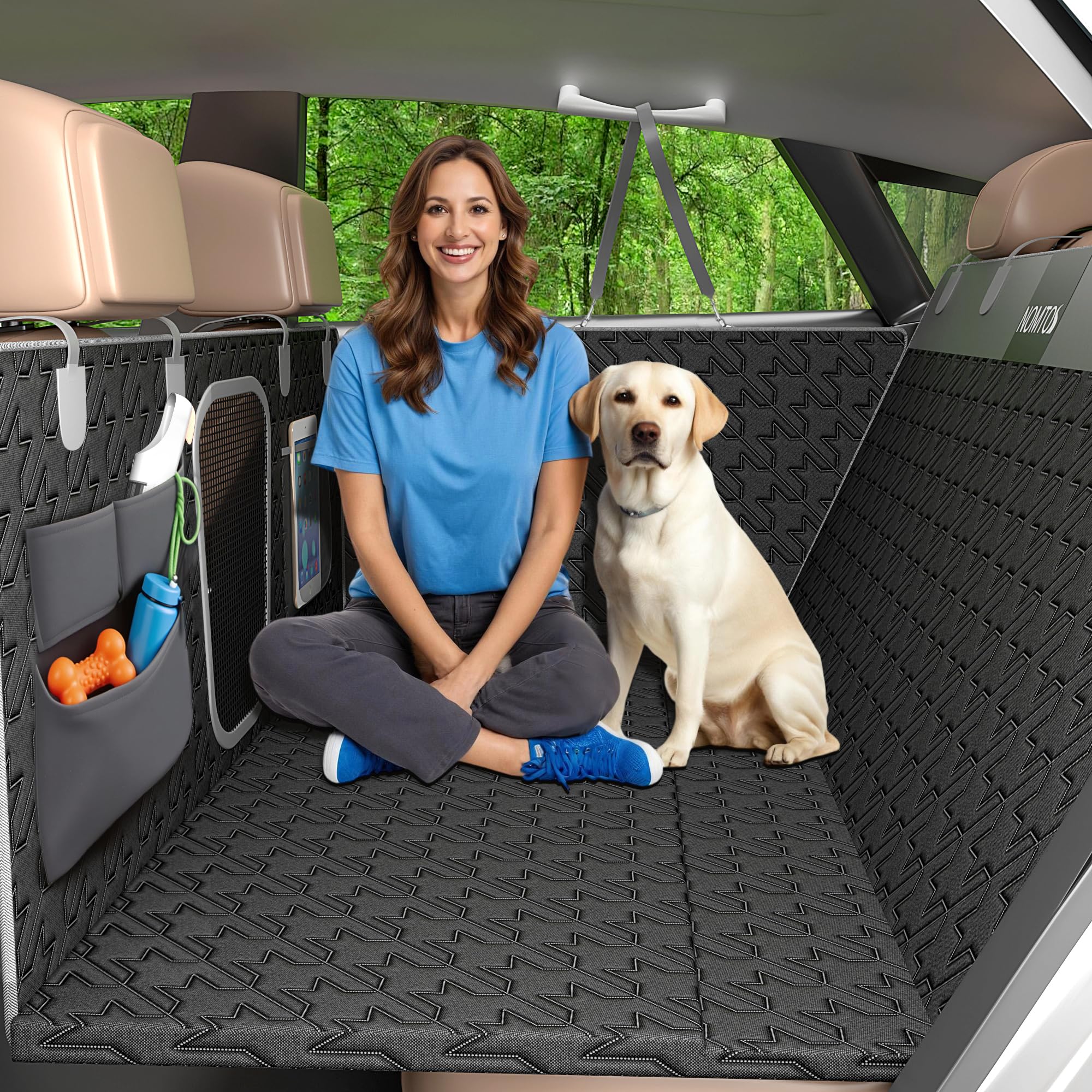 NOMTOS dog car seat cover seamless one-piece design protects seats and resists wear.