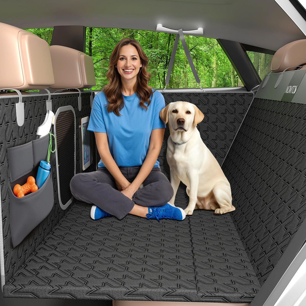 NOMTOS dog car seat cover seamless one-piece design protects seats and resists wear.