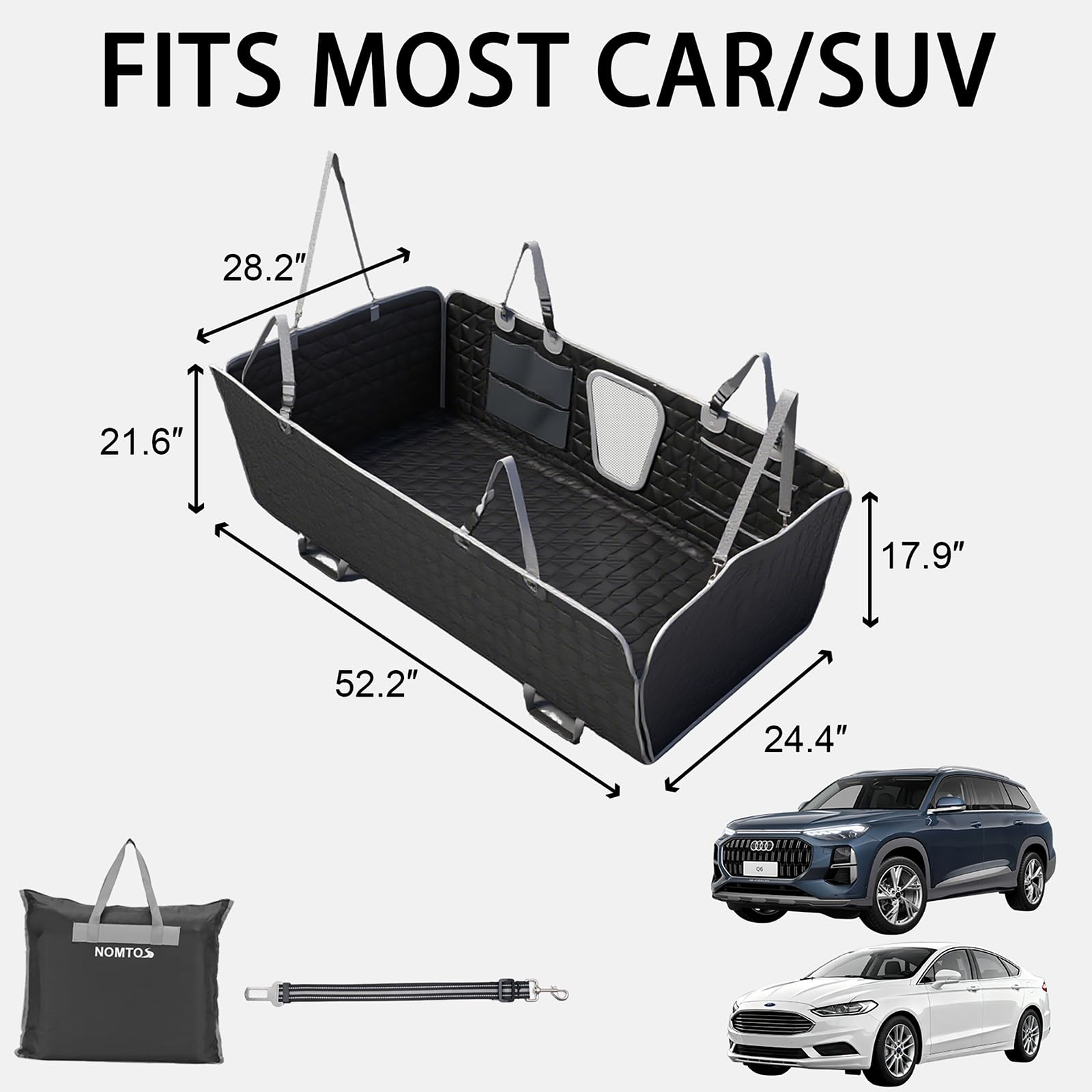 NOMTOS mesh window and side panels promote airflow and cover all back seat.