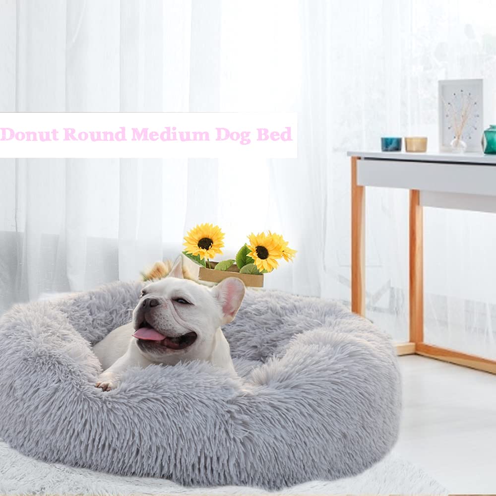 Nononfish 28in gray dog bed top view with plush surface