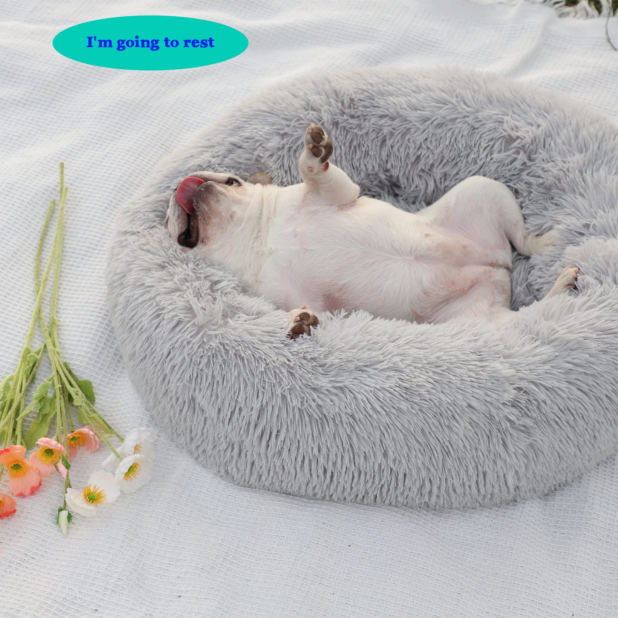 Nononfish 28in gray dog bed washable construction for easy cleaning