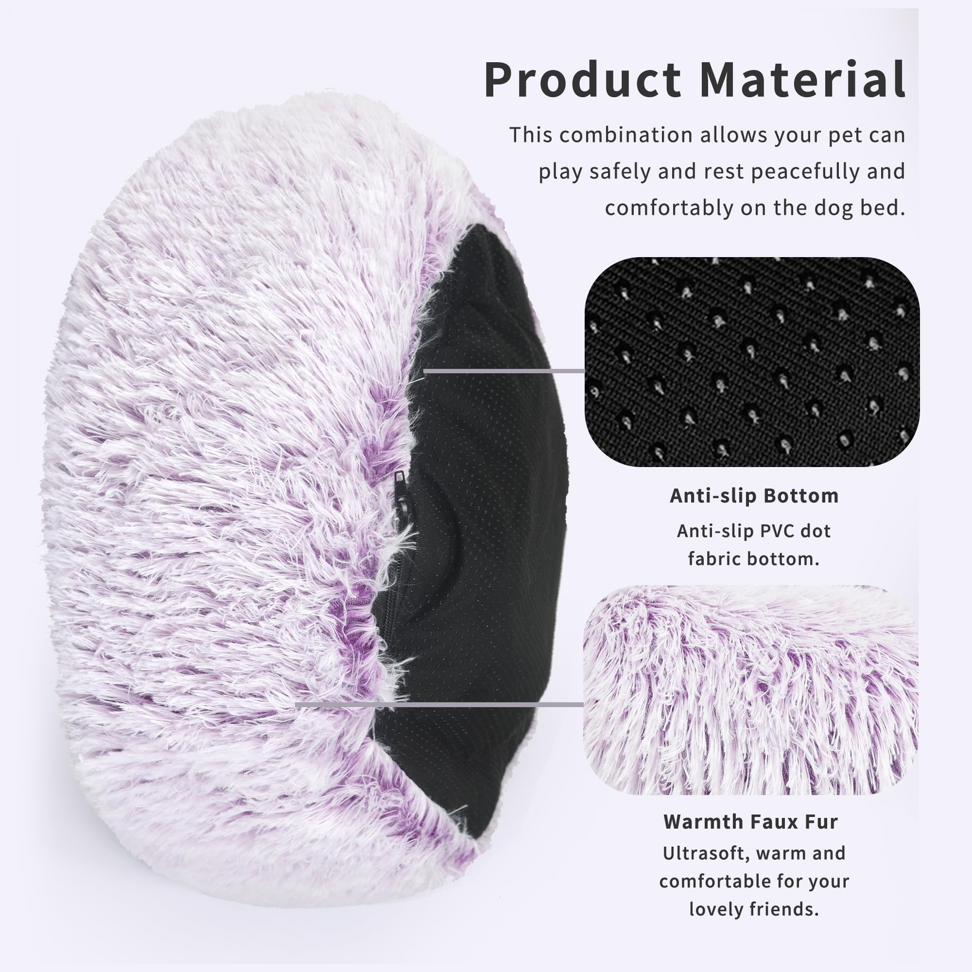 Nononfish dog bed faux fur closeup emphasizes plush softness and warmth.