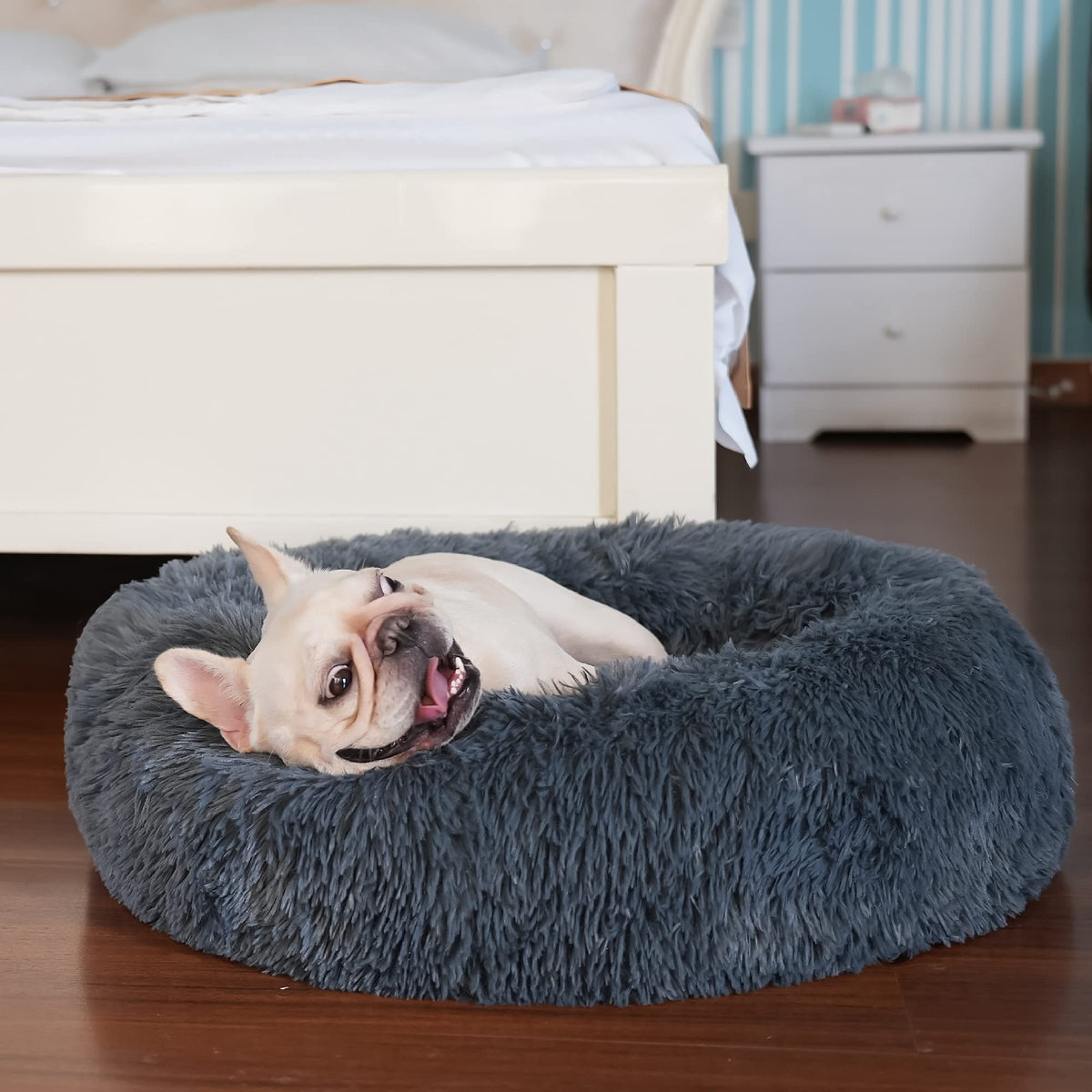 nononfish puppy bed outer faux fur texture for calming, cozy naps