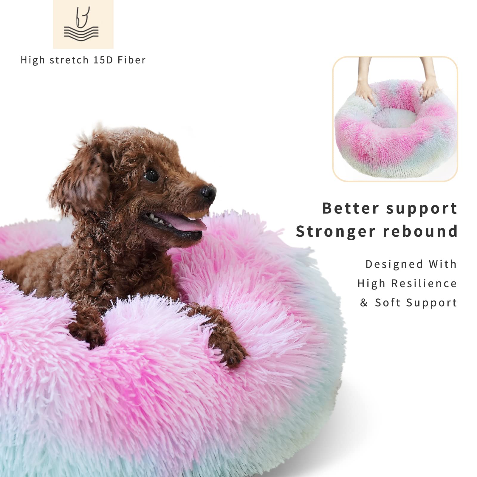 Nononfish Puppy Bed faux shag fur exterior with plush comfort for naps