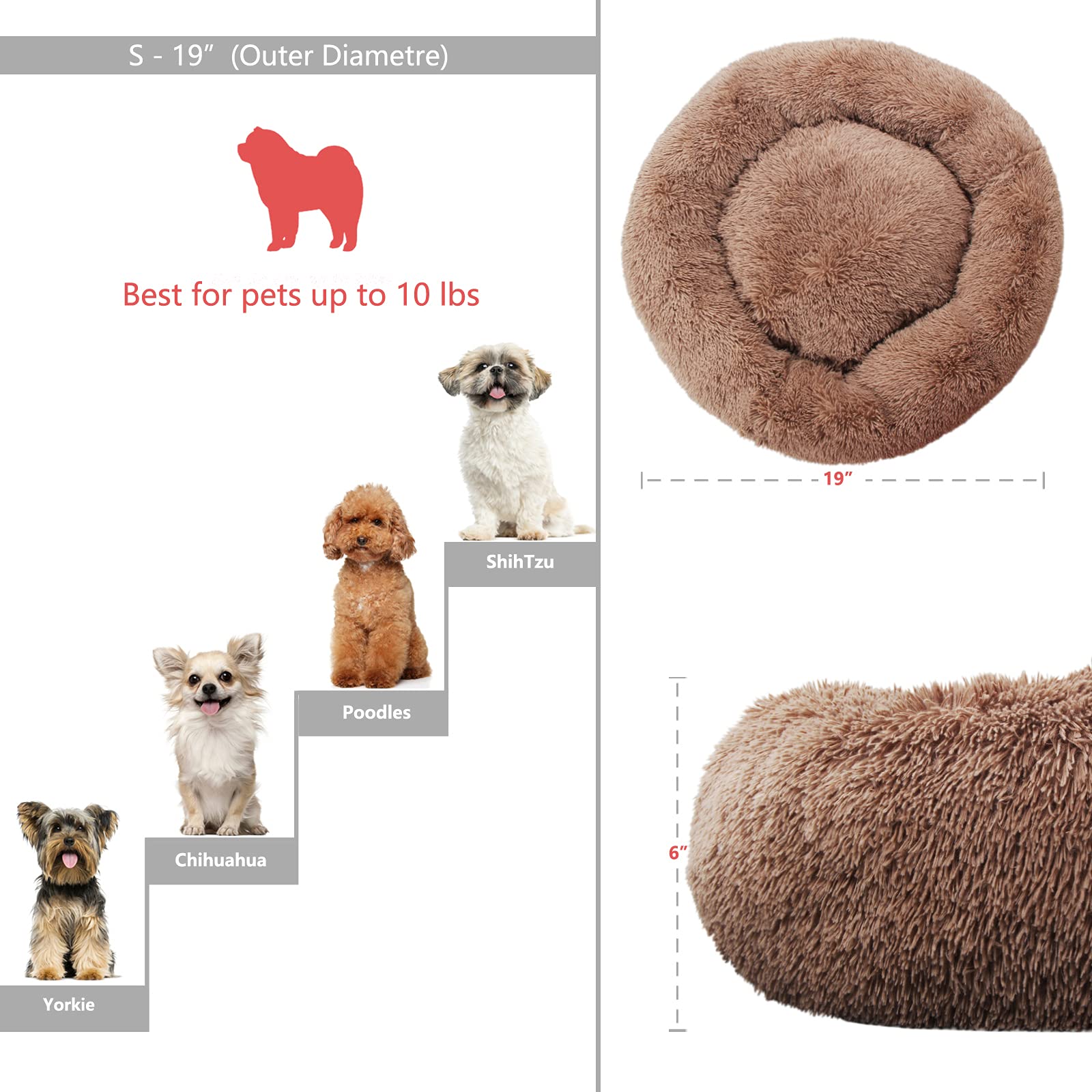Nononfish small dog bed with neck support bolster for comfortable lounging.