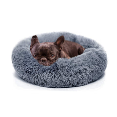 Nononfish small calming dog bed round faux fur closeup highlights soft plush comfort and cozy warmth