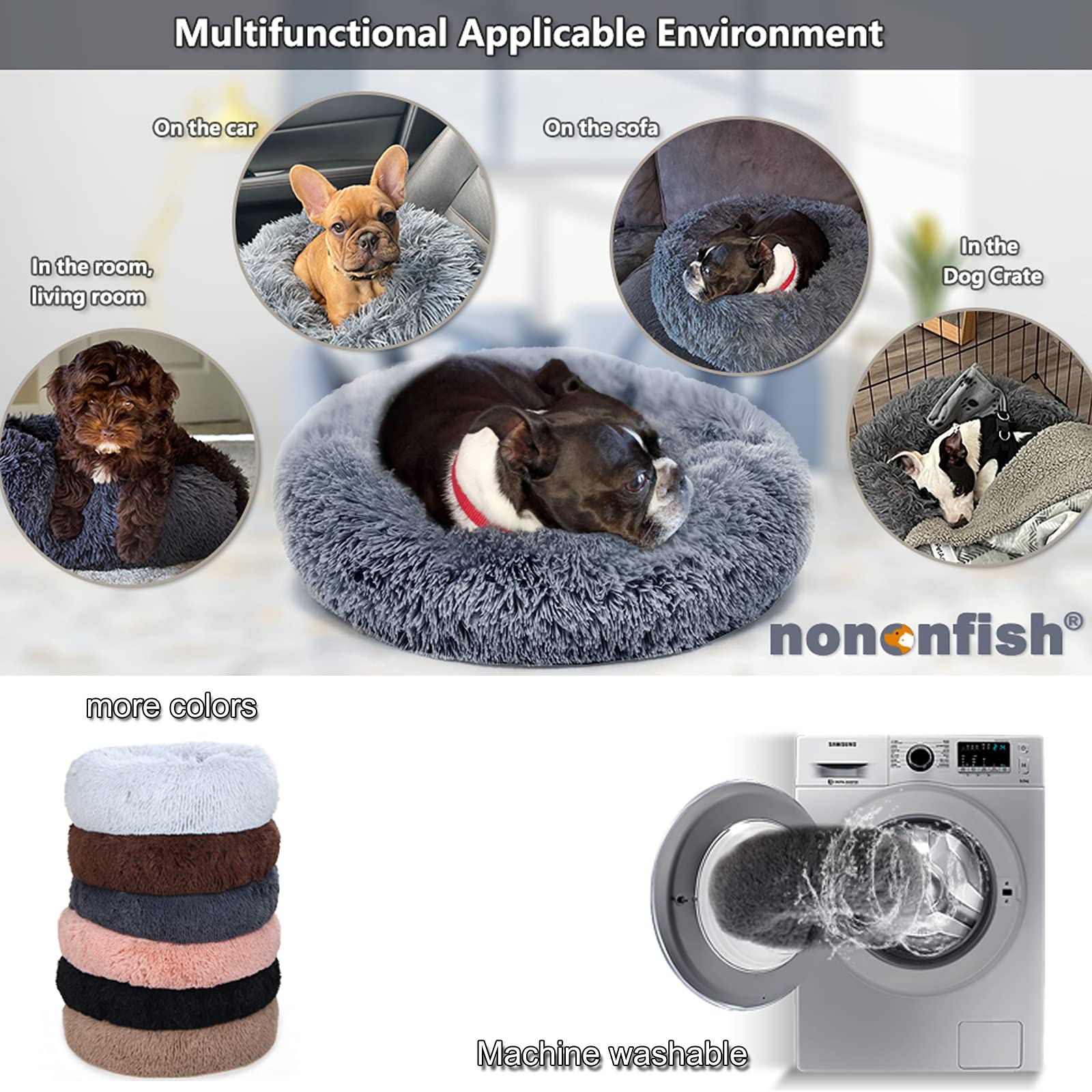 Nononfish small calming dog bed warm plush fabric endows snug warmth for cuddling