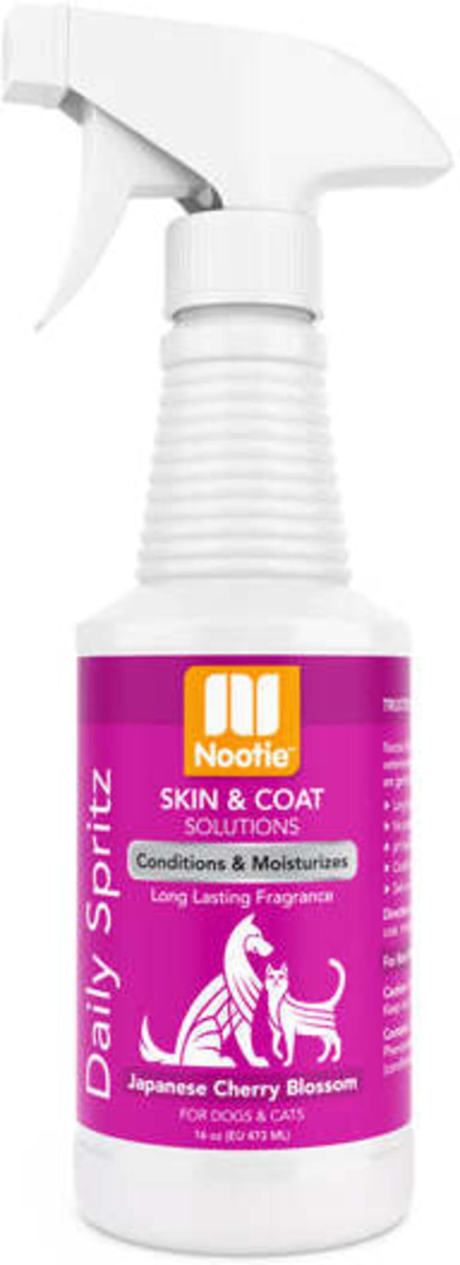 Nootie Daily Spritz bottle front shows Japanese Cherry Blossom scent for refreshed coats.