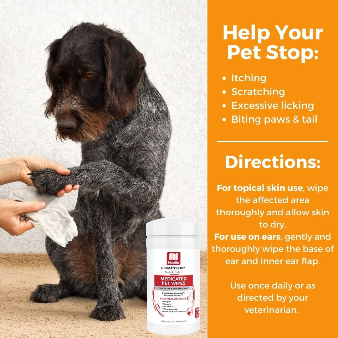 Nootie Medicated Wipes 70-count pack for long-term pet care convenience.