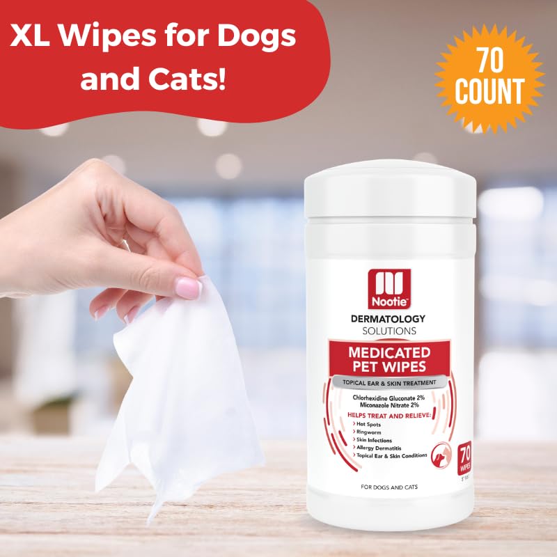 Nootie Medicated Wipes skin-symptoms focus for hotspots and dermatitis at home.