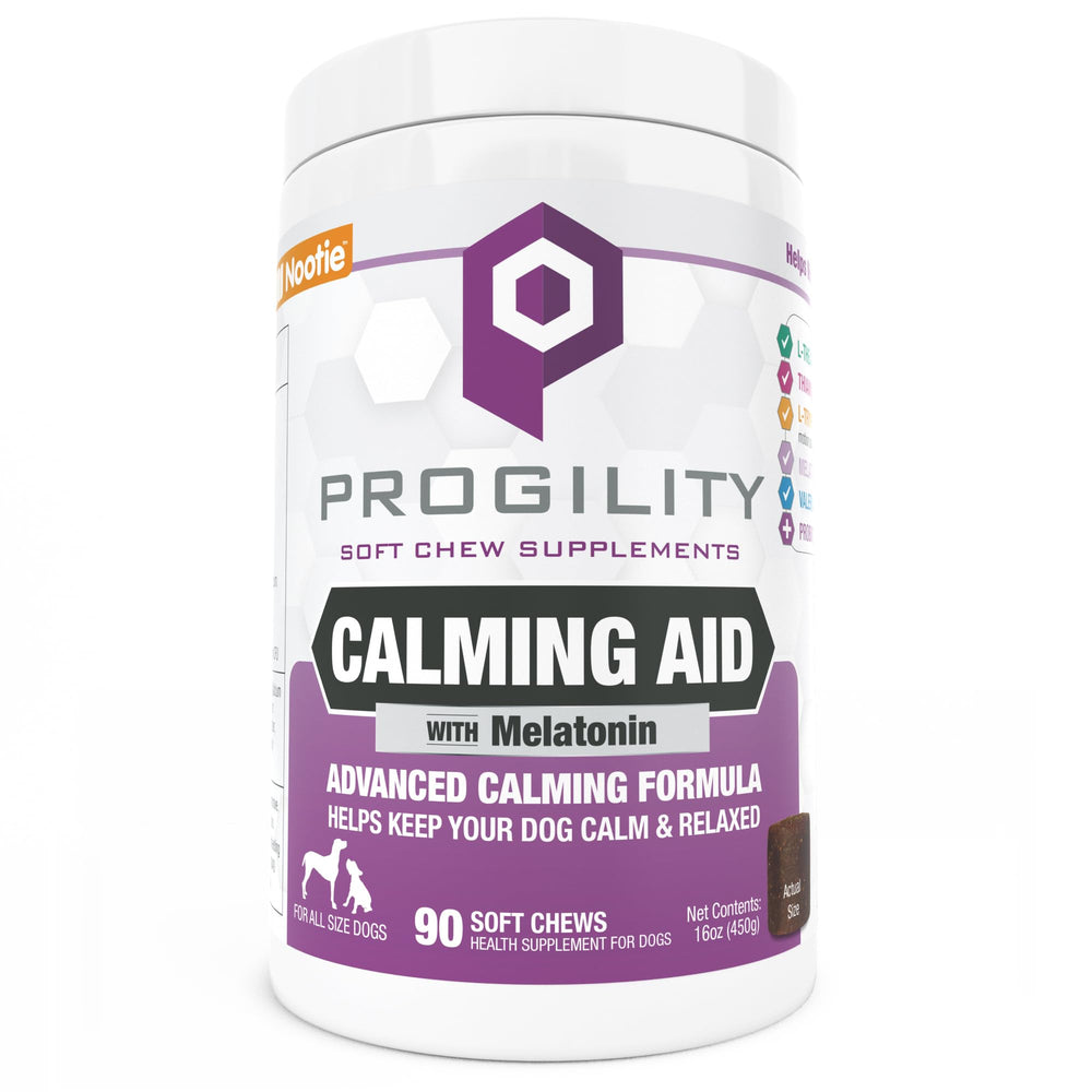 Nootie Progility calming chews packaging for dogs promoting calm during travel