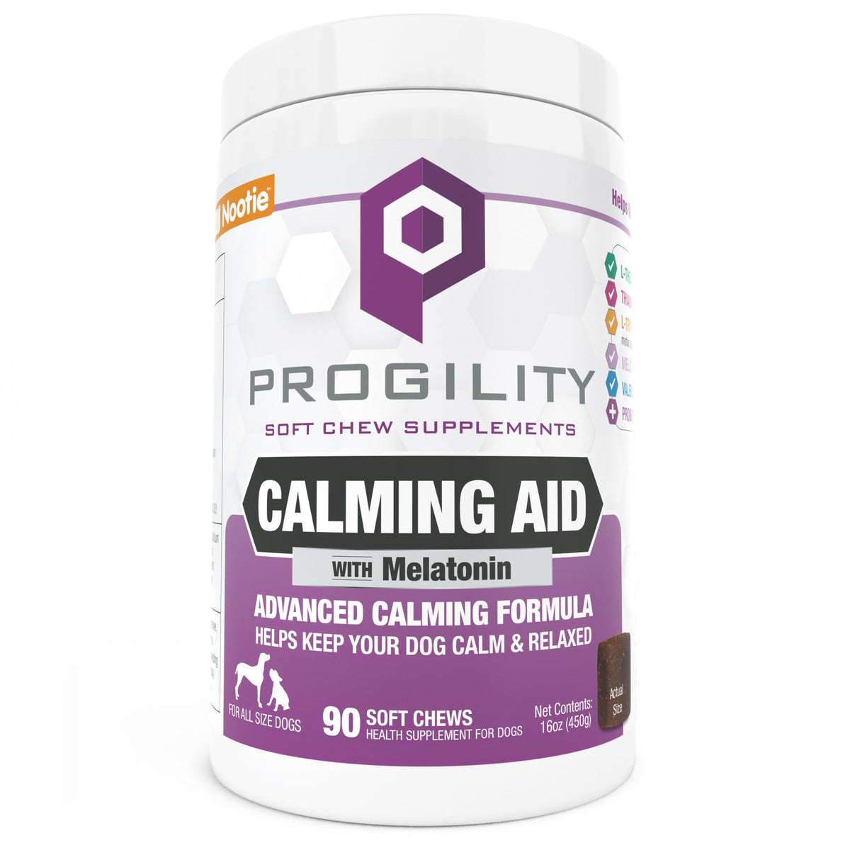 Nootie Progility calming chews packaging for dogs promoting calm during travel