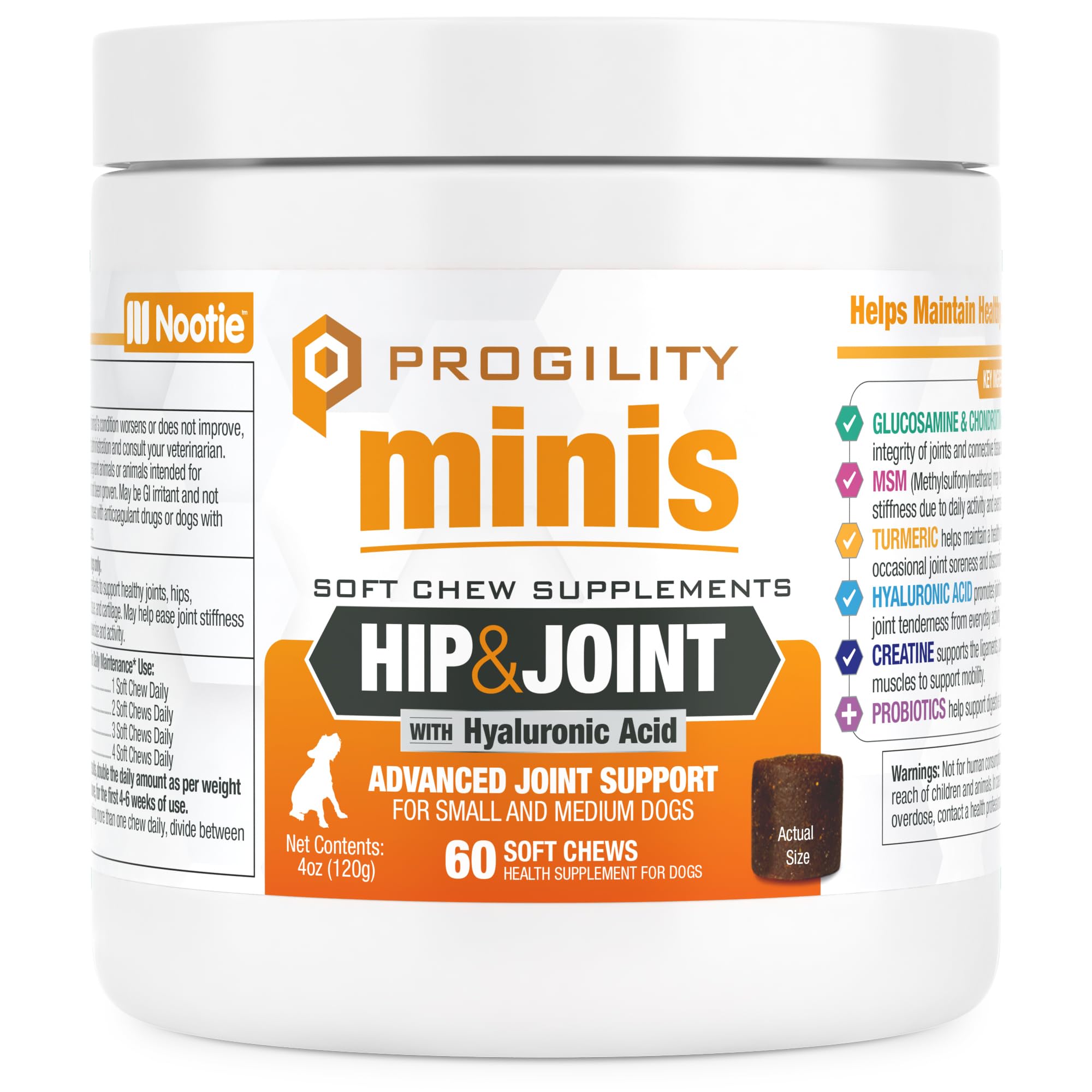 Nootie Progility Mini hip-joint chew closeup showing tasty mobility-support chews.