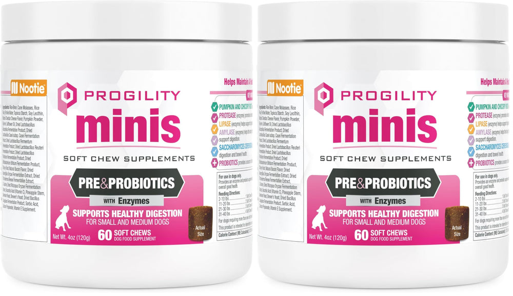 Nootie Progility Mini soft chews for dogs offering digestive support on the go