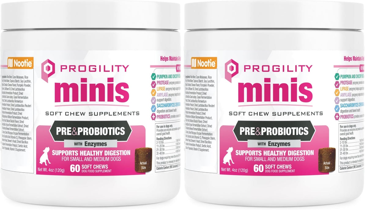 Nootie Progility Mini soft chews for dogs offering digestive support on the go