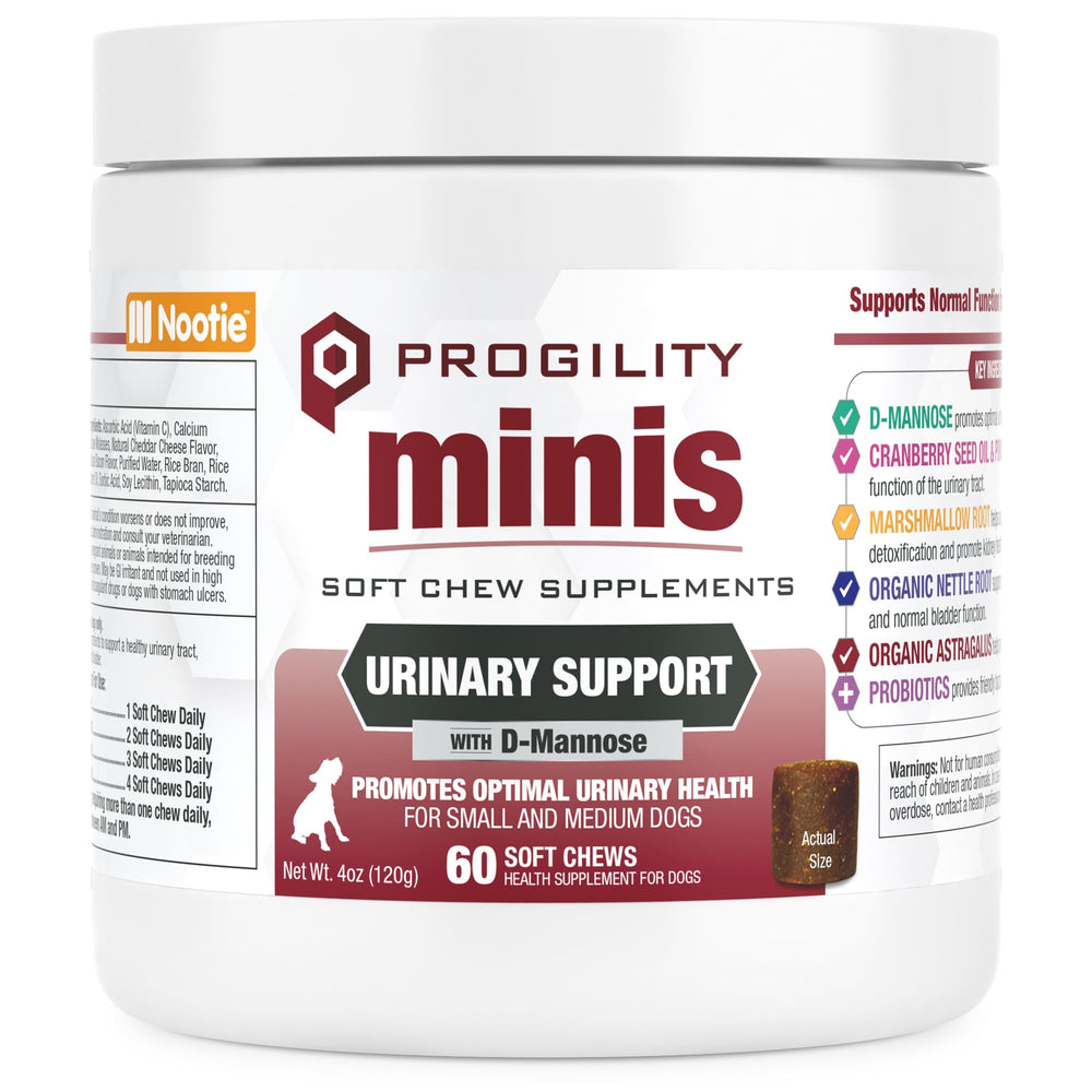 Nootie Progility Mini Urinary soft chews close-up for small dogs supporting urinary health.