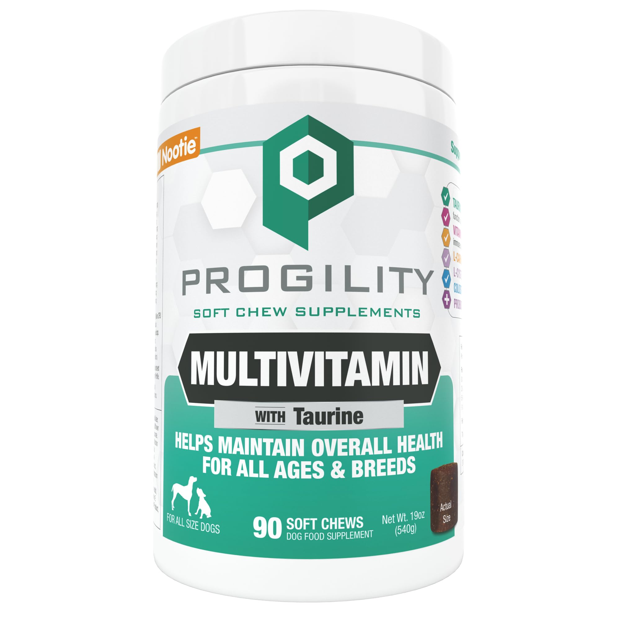Nootie PROGILITY pack shot shows 90 soft chews for daily dog wellness