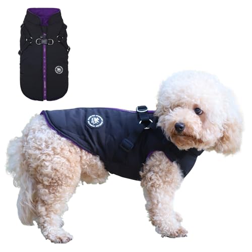 Norbi dog winter coat harness front view shows all-in-one warmth and quick gear-up