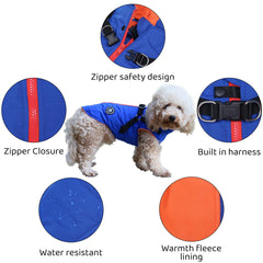 Norbi Pet Warm Jacket walking in light snow demonstrates weather-ready protection
