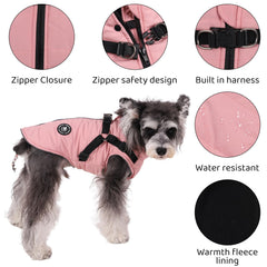 Norbi dog harness coat back-zip close-up demonstrates effortless dressing