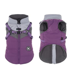 Norbi small dog winter jacket front view showing secure harness for easy daily walks