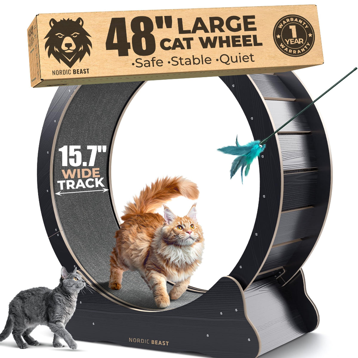 Nordic Beast 48'' XL cat wheel assembled for easy setup and stability.