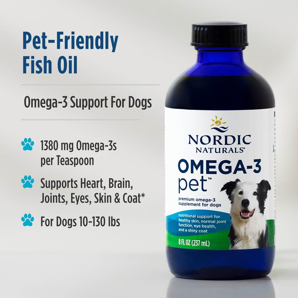 Nordic Naturals Omega-3 Pet immune support concept shown with healthy dog.