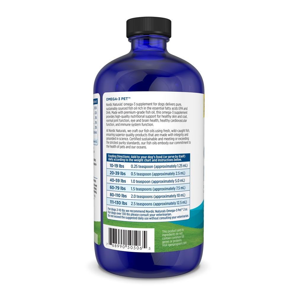 Nordic Naturals Omega-3 Pet label-closeup shows triglyceride-form oil designed for better absorption.