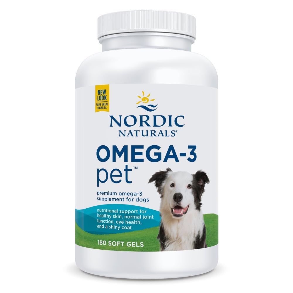 Nordic Naturals Omega-3 Pet unflavored bottle for easy daily dosing in dogs.