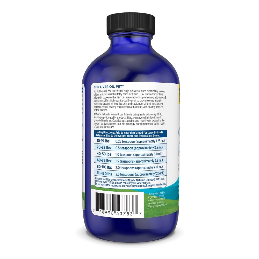 Nordic Naturals Pet Cod Liver Oil on a dog's coat showing healthy shine