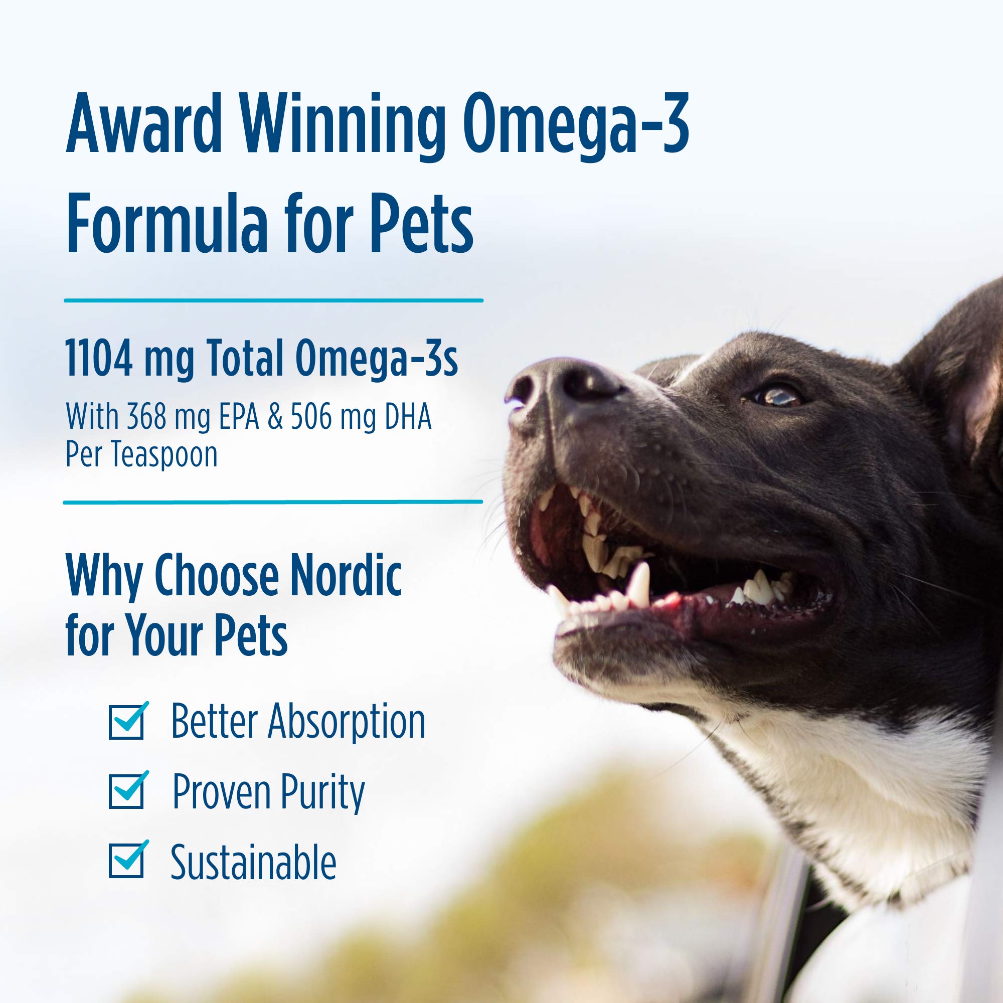 Nordic Naturals Pet Cod Liver Oil in large-breed use setup with a bowl of food