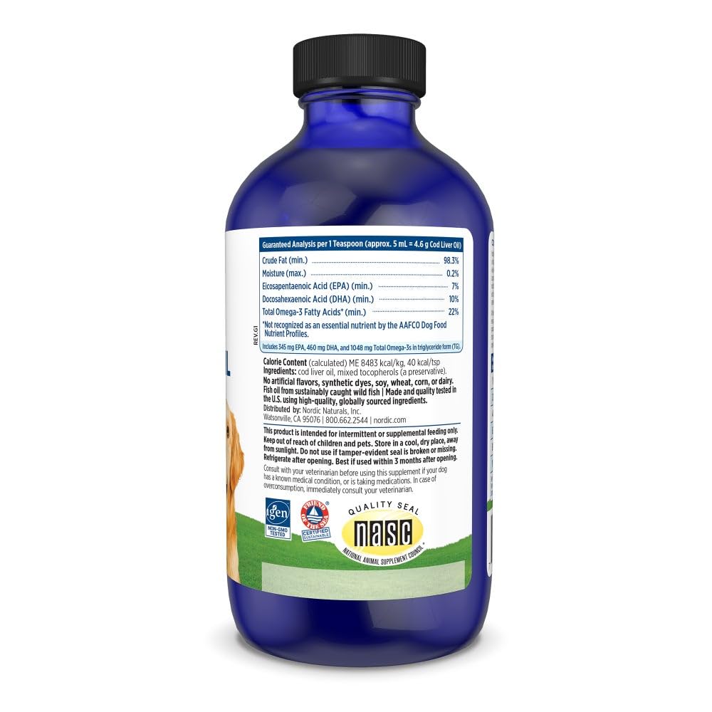 Nordic Naturals Pet Cod Liver Oil being poured for simple daily dosing