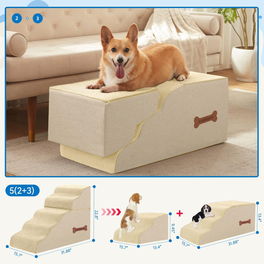 Nordjager 5-Step Spliceable Pet Stairs assembly shows two-step design for versatile height.