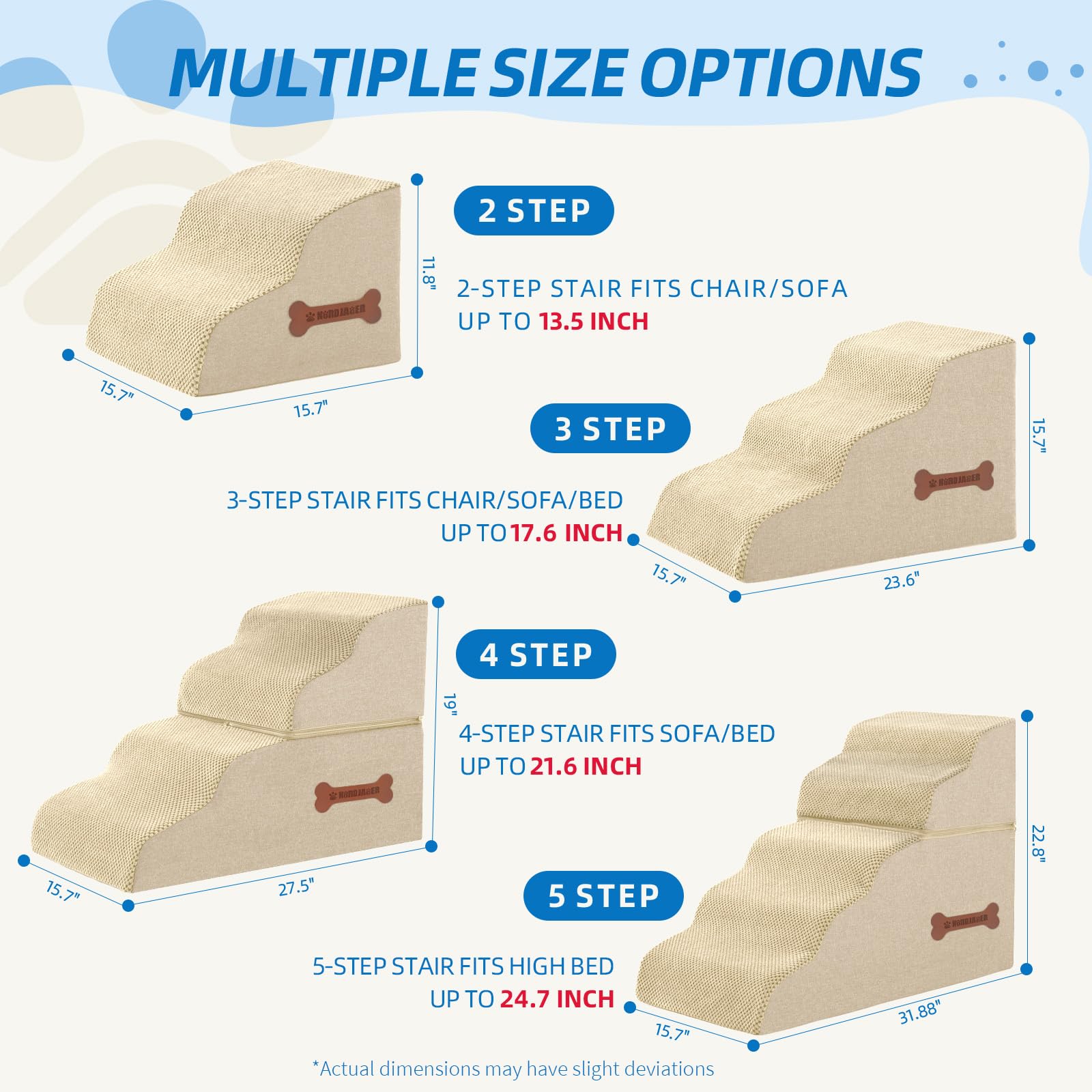 Nordjager 5-Step Spliceable Pet Stairs pocket storage keeps treats handy.