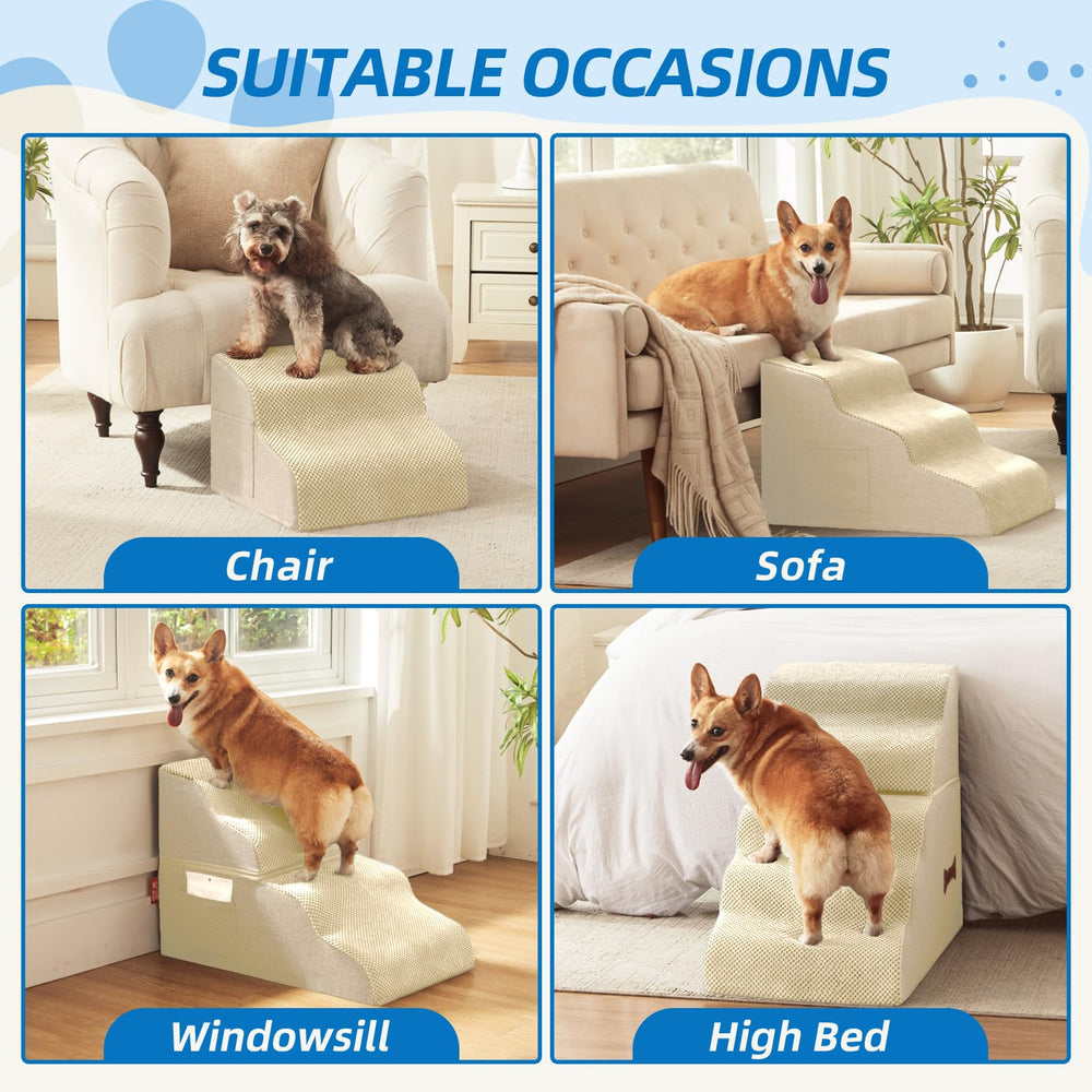 Nordjager Dog Stairs 3-Step beige non-slip base keeps pets secure during climbs.
