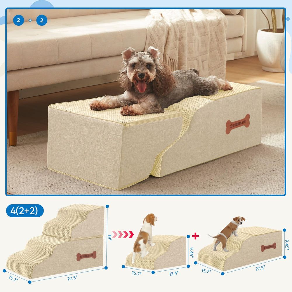 Nordjager Dog Stairs beige side pocket adds convenient storage for treats and toys.