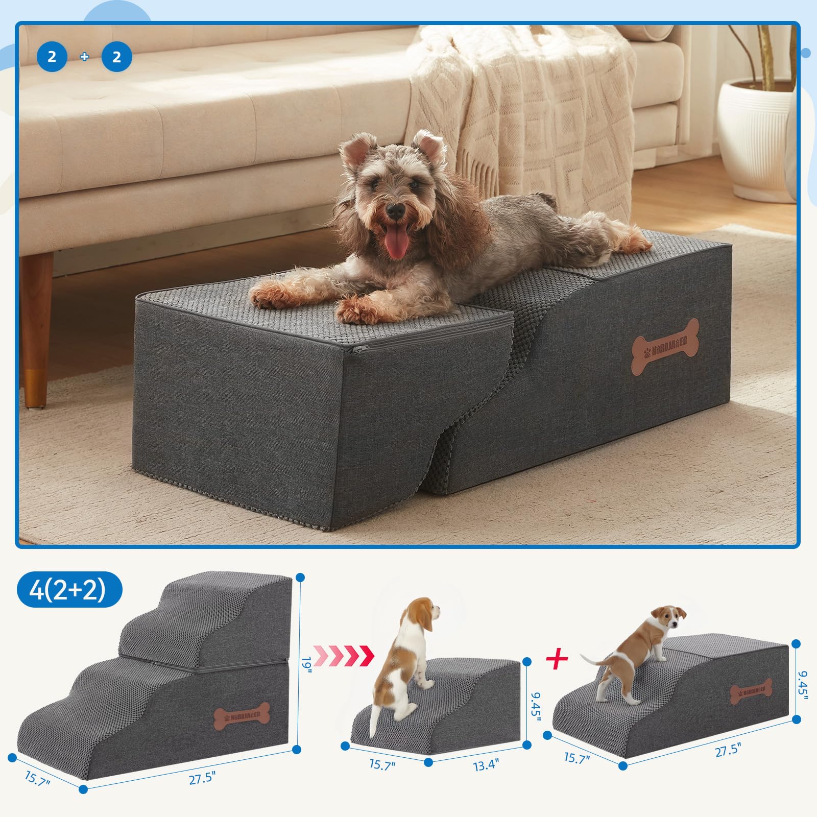 Nordjager dog stairs side view highlights sturdy construction and anti-slip design