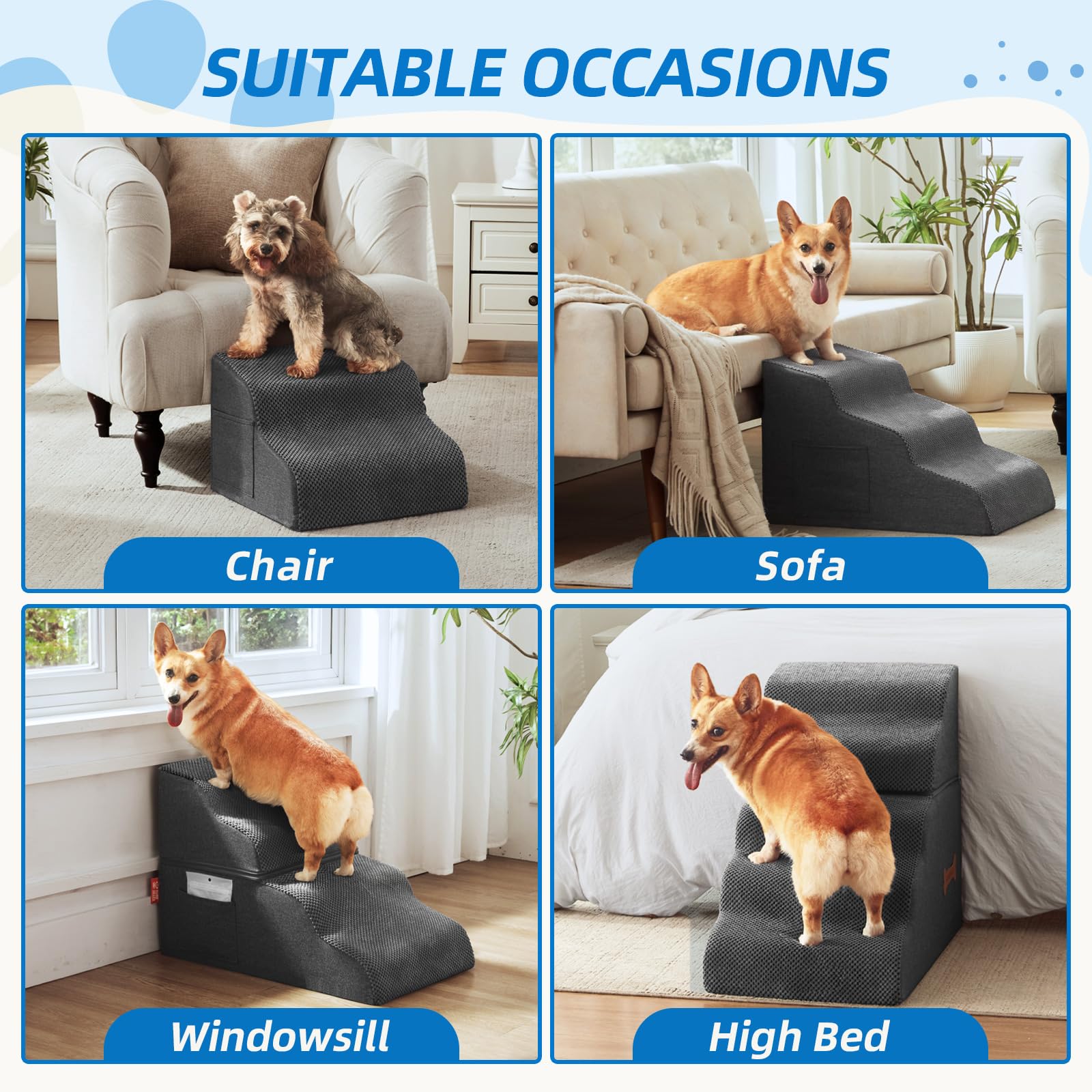 Nordjager dog stairs removable cover is machine washable for quick cleaning.
