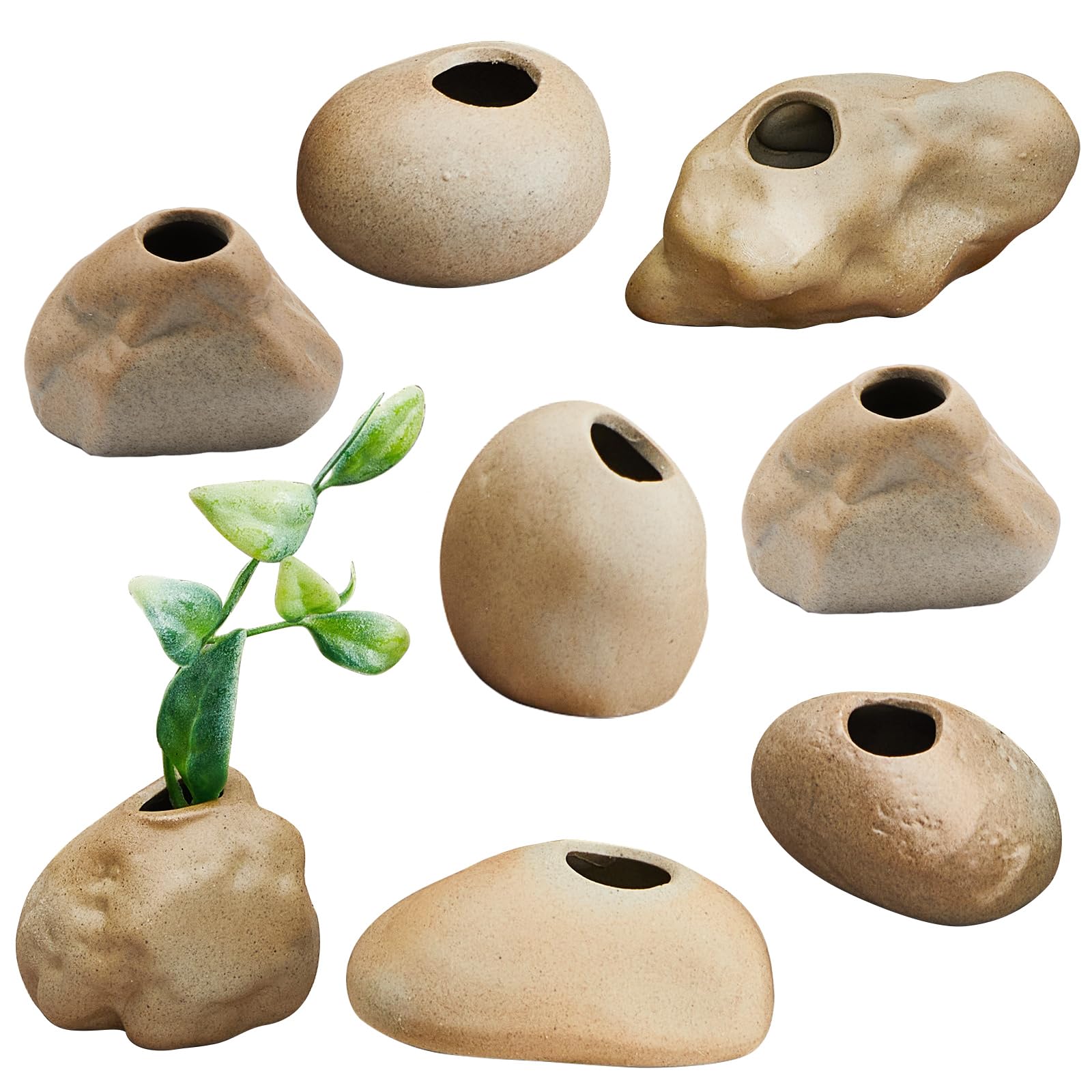 Norme 8 piece ceramic aquarium plant pots set arranged for vibrant underwater display