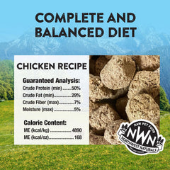 Northwest Naturals freeze-dried chicken nuggets in a bowl demonstrates easy serving and bite-size practicality.