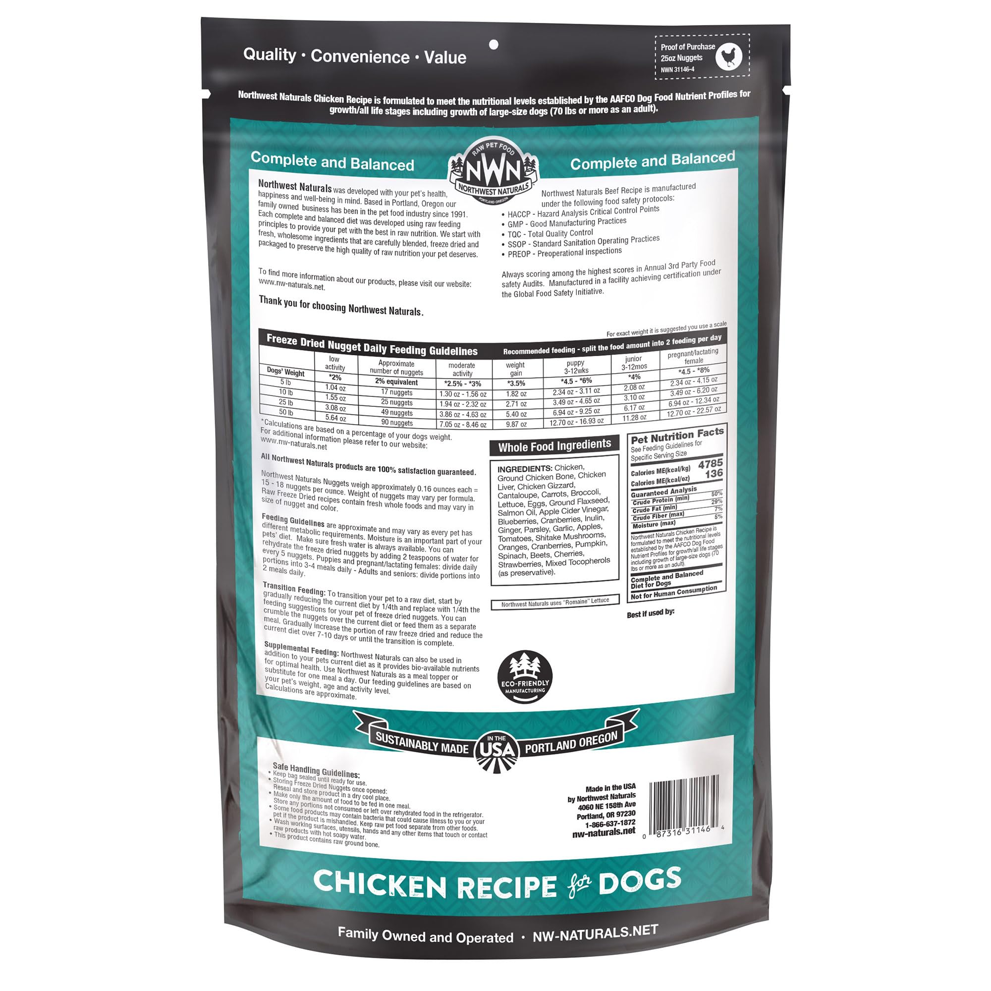 Northwest Naturals ingredient panel close-up shows human-grade ingredients for a transparent, trusted diet.