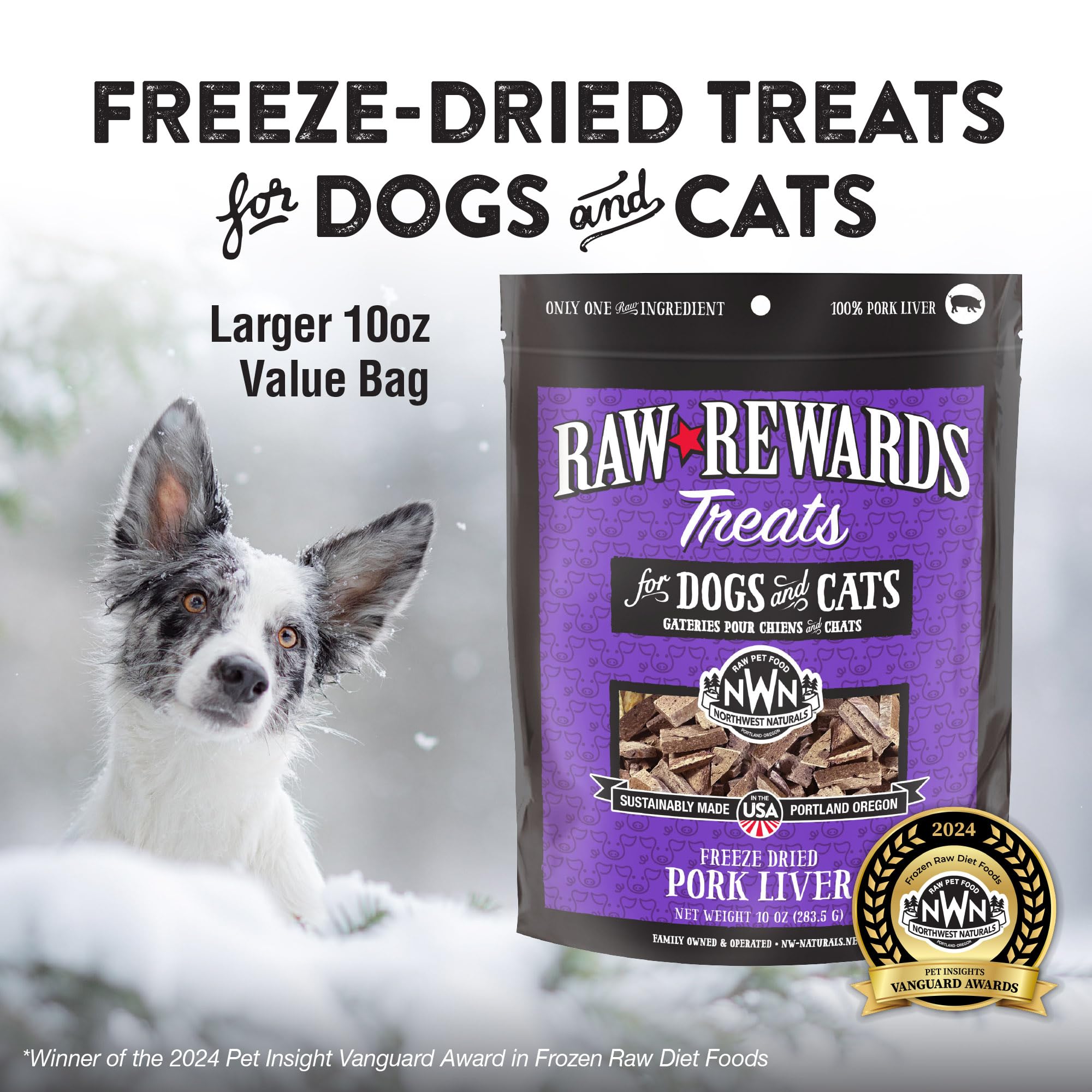 Northwest Naturals freeze-dried pork liver pack showcasing high-protein, single-ingredient pet food.