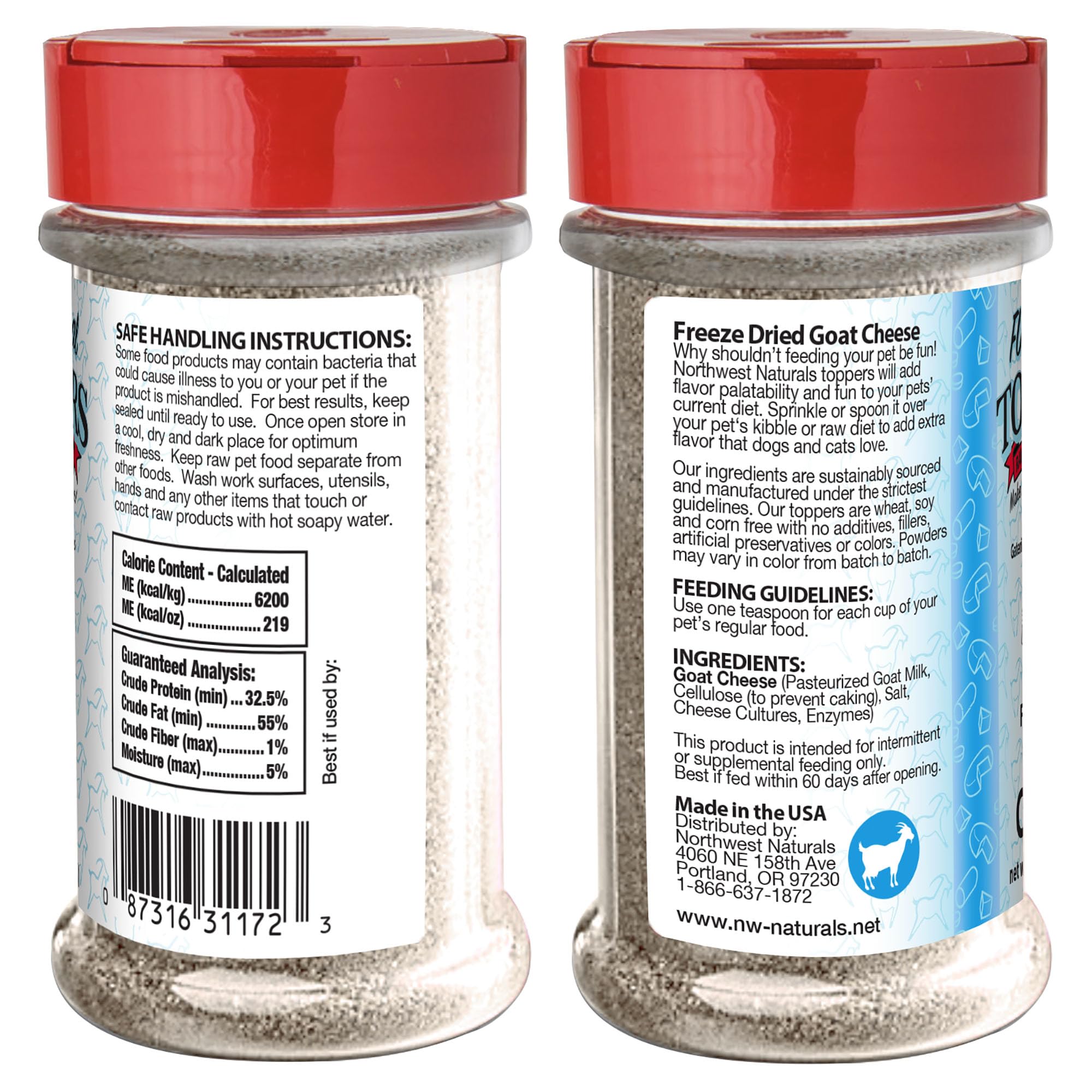 Northwest Naturals goat cheese topper US-inspected label signals safety and all-natural ingredients.