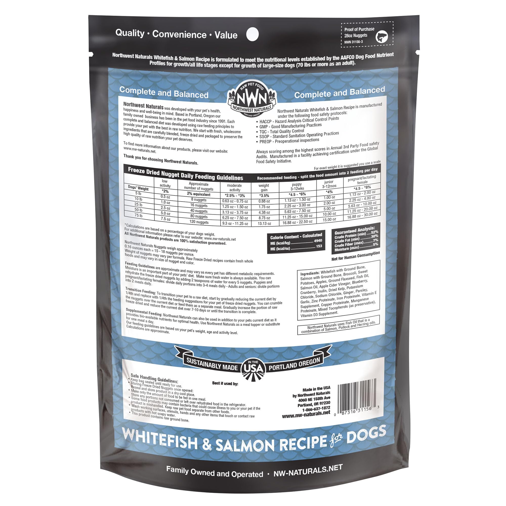 Northwest Naturals made-in-USA badge on bag reinforces domestic sourcing