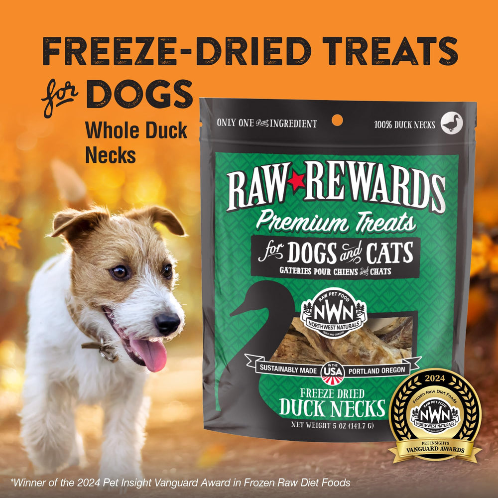 Northwest Naturals Raw Rewards duck neck crunchy texture, ideal bite-sized rewards for pets.