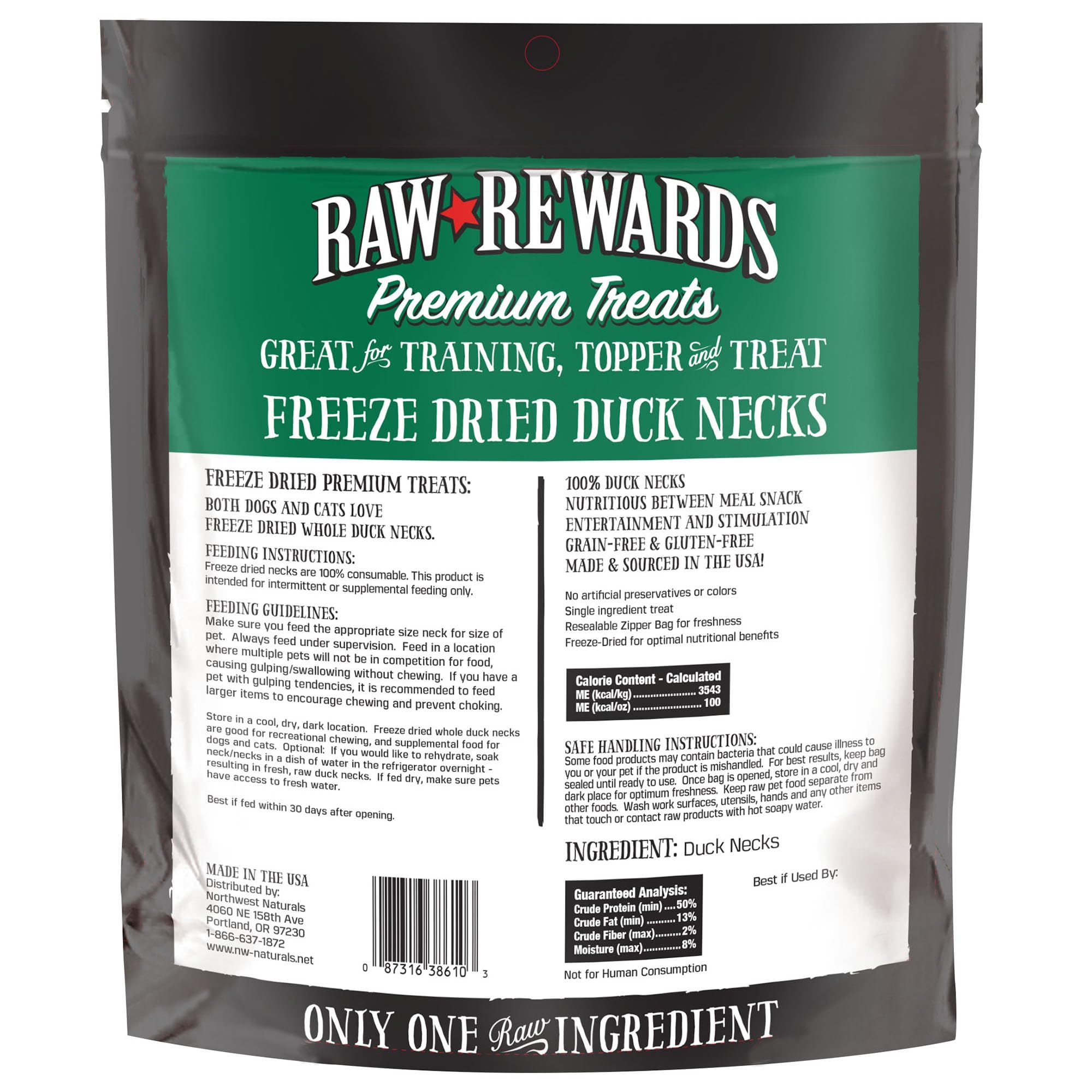 Northwest Naturals Raw Rewards duck neck grain-free option for pets on special diets.