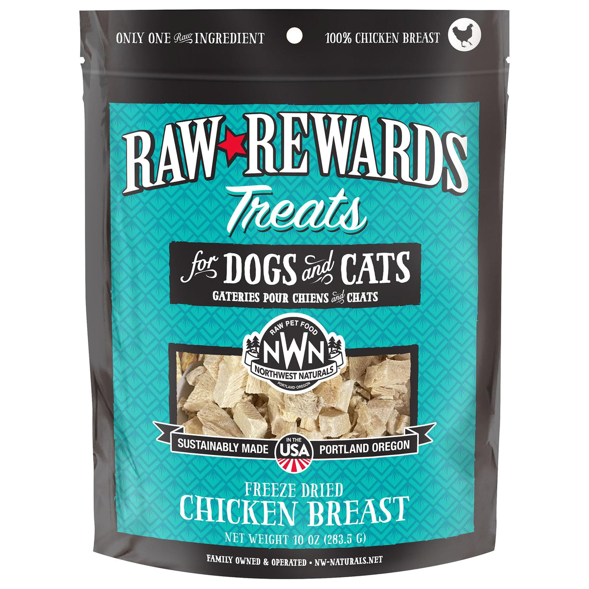 Northwest Naturals Raw Rewards freeze-dried chicken breast treats 10oz package for dogs and cats