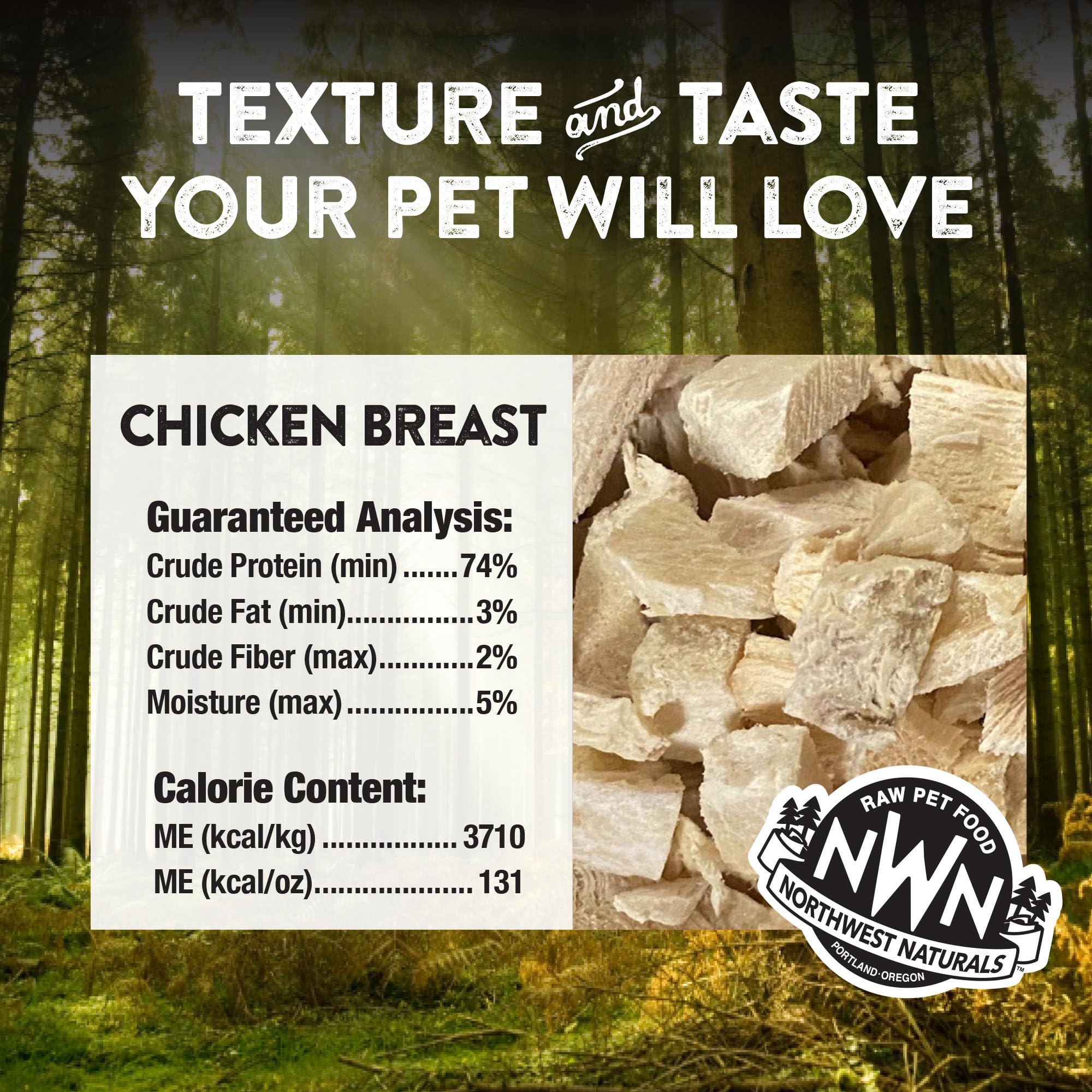 Northwest Naturals Raw Rewards freeze-dried chicken breast treats on shelf display showcasing USA-made quality.